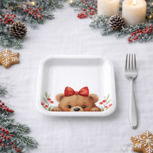 Baby Bear And Rowan Berries Baby Shower Paper Plate