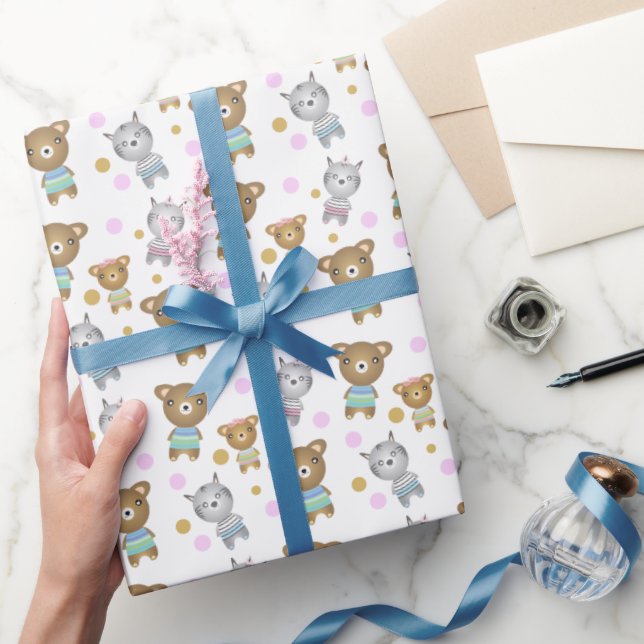 Baby Bear And Zebra Illustration Wrapping Paper (Gifting)