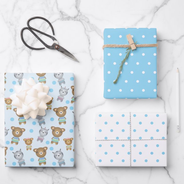 Baby Bear And Zebra, Polka Dot Wrapping Paper Sheet (Front)