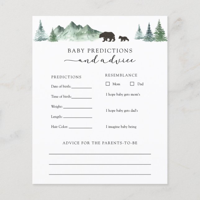 Baby Bear Baby Advice and Predictions Card (Front)