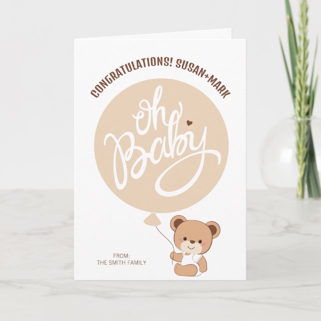 Baby Bear Baby Shower Congratulations Card (Front)