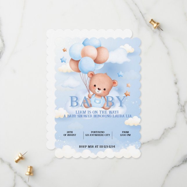 BABY BEAR BABY SHOWER INVITATION (Front/Back In Situ)