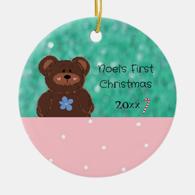 Baby Bear Baby's First Christmas Ceramic Tree Decoration (Front)