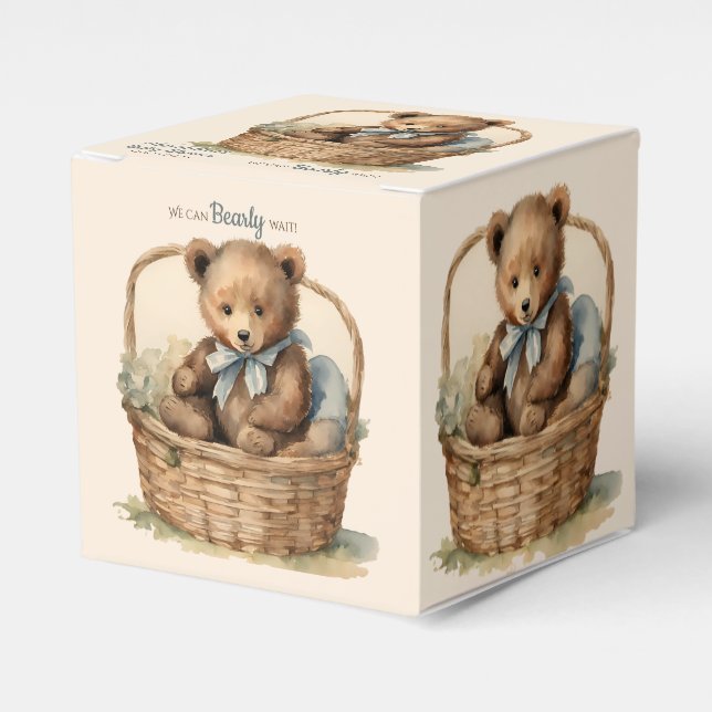 Baby Bear Bearly Wait Boys Baby Shower Favour Box (Front Side)