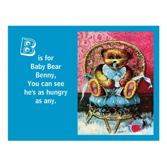 Baby Bear Benny - Letter B - Vintage Teddy Bear Postcard