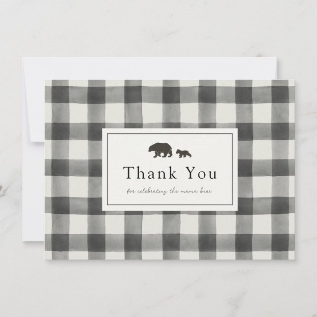 Baby Bear Black and White Plaid Thank You  (Front)
