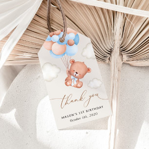 Baby Bear, Blue Balloons, First Birthday Gift Tags