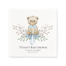 Baby Bear Blue Boy Wreath | Baby Shower Napkins