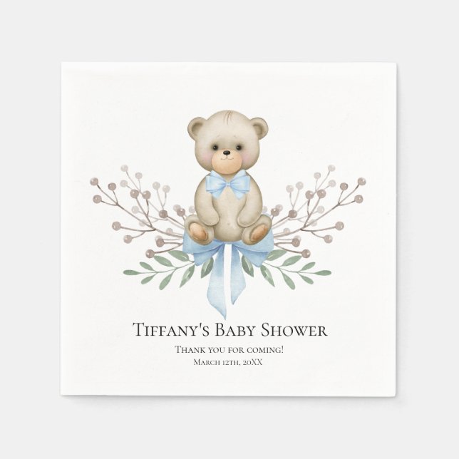 Baby Bear Blue Boy Wreath | Baby Shower Napkins (Front)