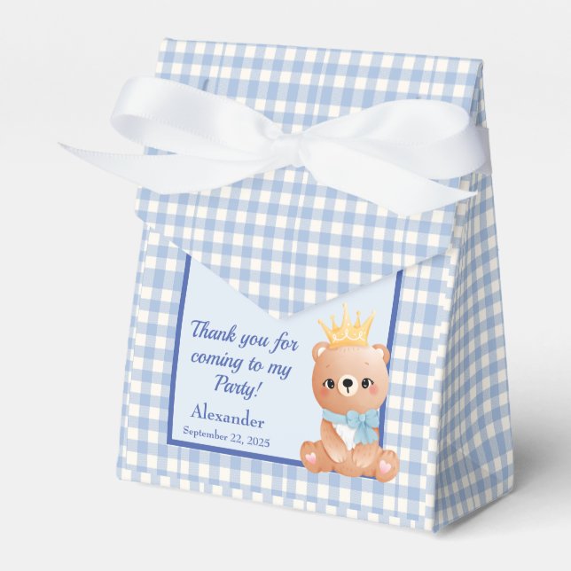 Baby Bear Blue Chequered Birthday Party Favour Box (Front Side)