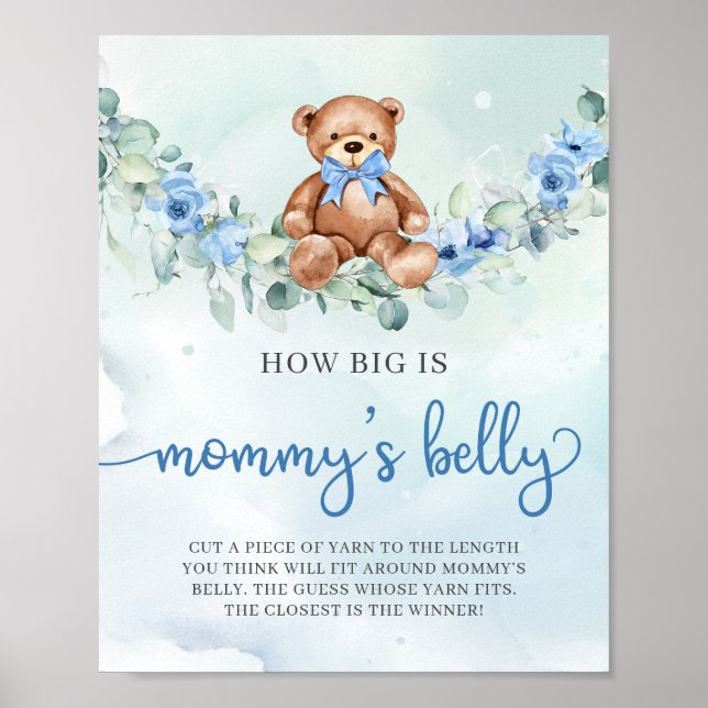 Baby bear blue floral How big Mummy's belly game Poster (Front)