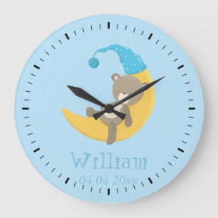 Baby Bear Blue Sleeping On The Moon II Large Clock