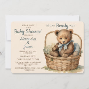 Baby Bear Boys Bearly Wait Baby Shower Invitation