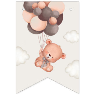 Baby Bear, Brown Balloons, First Birthday Bunting
