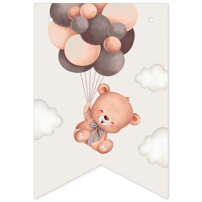 Baby Bear, Brown Balloons, First Birthday Bunting (First Flag)