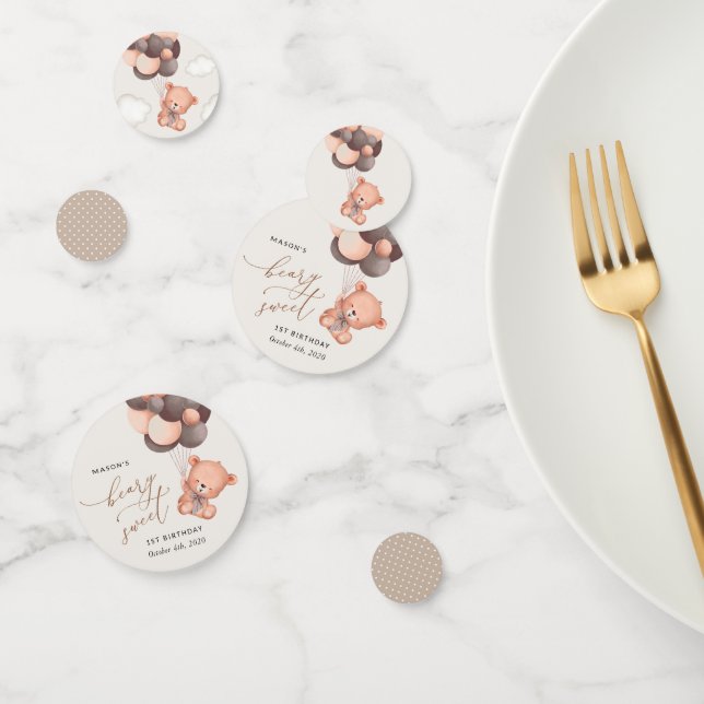 Baby Bear, Brown Balloons, First Birthday Confetti (Group)