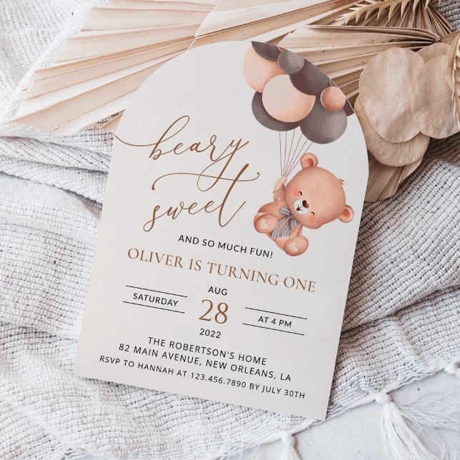 Baby Bear, Brown Balloons, First Birthday Invitation (Creator Uploaded)