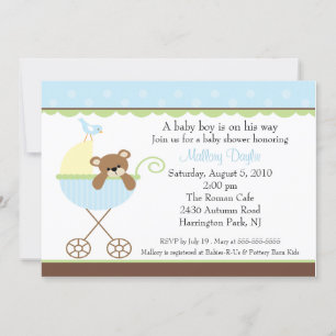 Baby Bear Carriage Boy Baby Shower Invitation