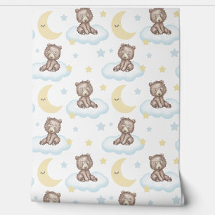 Baby Bear Clouds Stars Moon Woodland Animals Wallpaper