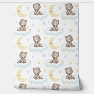 Baby Bear Clouds Stars Moon Woodland Animals Wallpaper