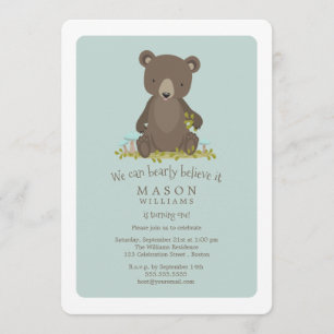 Baby Bear Cub Animal Theme Birthday Party Invitation