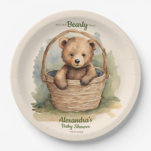 Baby Bear Cub Gender Neutral Baby Shower Paper Plate (Front)