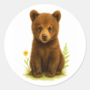 Baby Bear Cub in the Wildflowers Classic Round Sticker