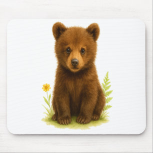 Baby Bear Cub in the Wildflowers Mouse Mat