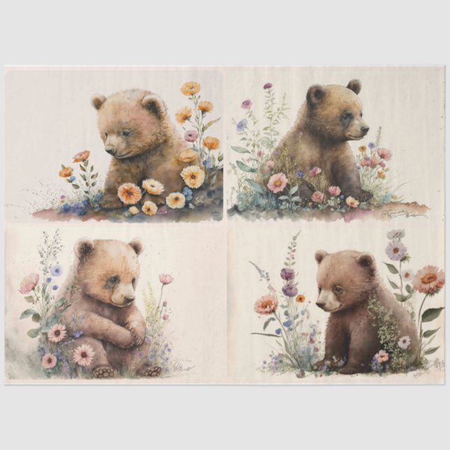 Baby Bear Cubs Tissue Paper (Front)