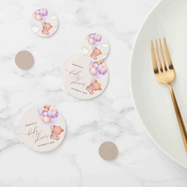 Baby Bear, Cute Bear, Purple Balloons, Baby Shower Confetti (Group)