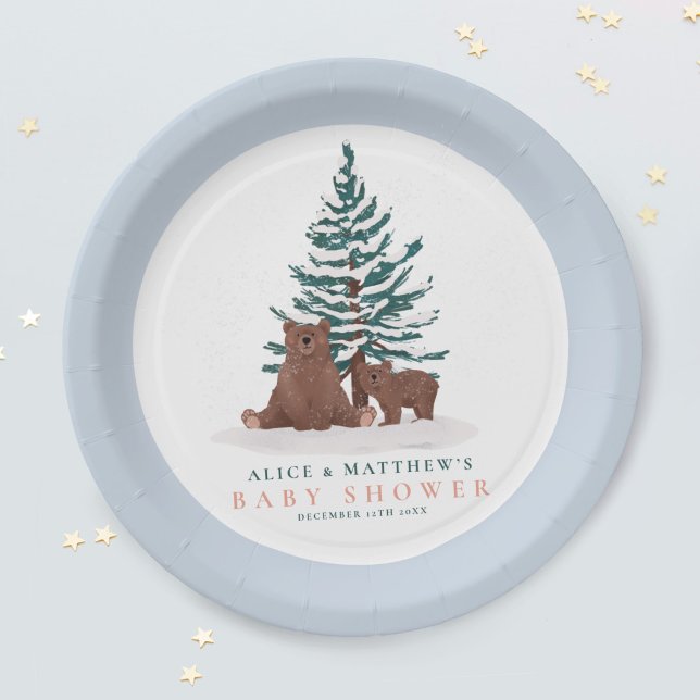  Baby Bear Evergreen Winter Baby Shower Paper Plate (Creator Uploaded)