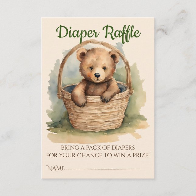 Baby Bear Gender Neutral Baby Shower Diaper Raffle Enclosure Card (Front)