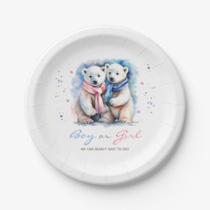 Baby Bear Gender Reveal Boy or Girl Winter Fall Paper Plate