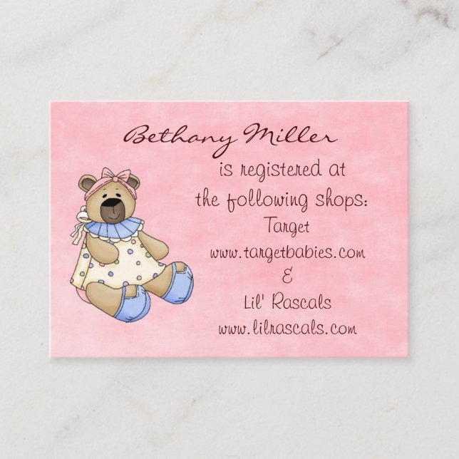 Baby Bear Gift Registry Card (Front)