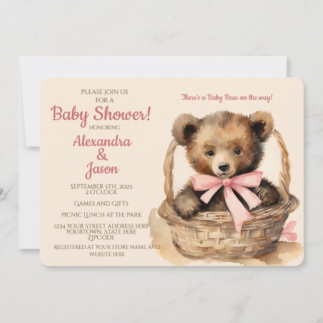 Baby Bear Girl Baby Shower Invitation (Front)