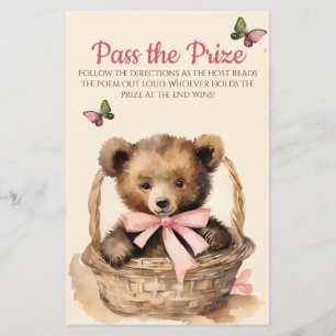 Baby Bear Girl Baby Shower Pass the Prize Game