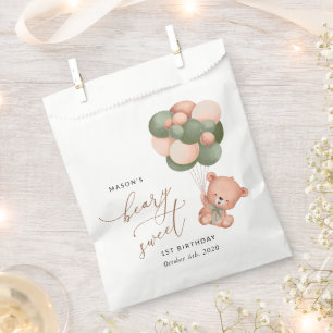Baby Bear, Green Balloons, First Birthday Favour Bags