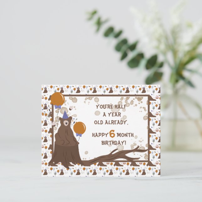 Baby Bear Half Year Birthday Card Boy (Standing Front)