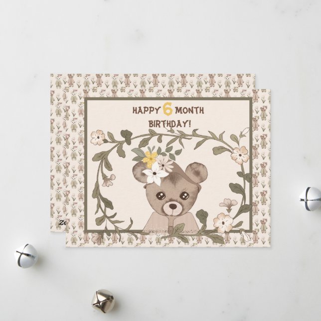 Baby Bear Half Year Birthday Card Boy or Girl  (Front/Back In Situ)