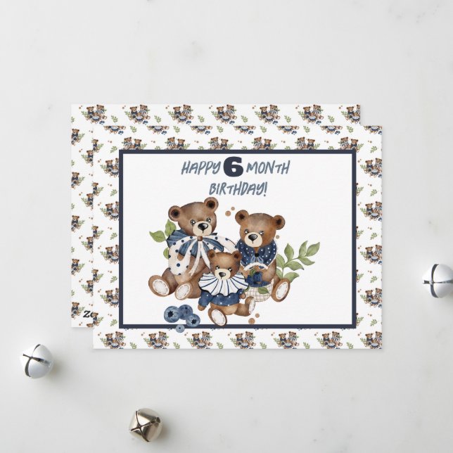 Baby Bear Half Year Birthday Card  Girl  (Front/Back In Situ)