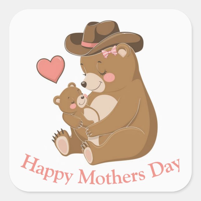 Baby Bear Happy Mother's Day Square Sticker (Front)