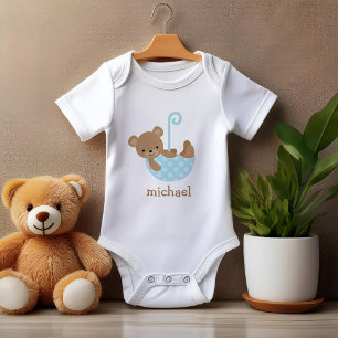 Baby Bear in Blue Umbrella Personalised Bodysuit