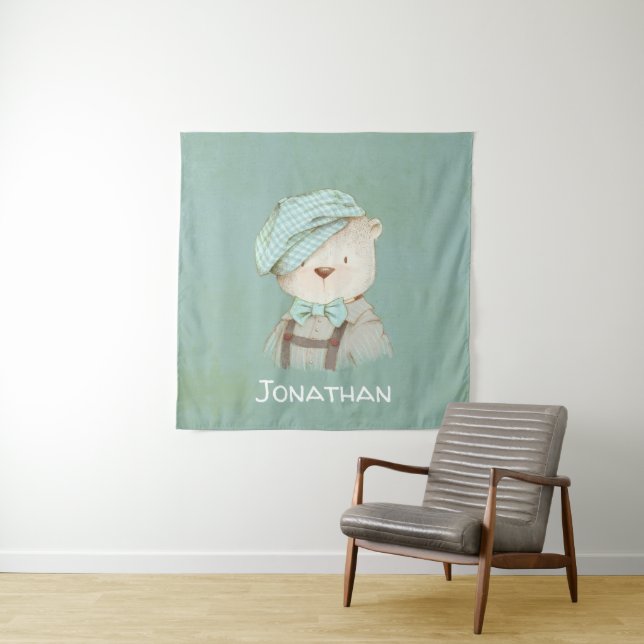 Baby Bear Name Personalised Baby Boy Cute Tapestry (In Situ)