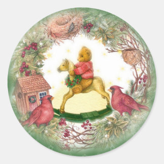 Baby Bear on Rocking Horse Cardinal Classic Round Sticker