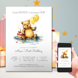 Baby Bear Party - Balloons First Birthday Invitation