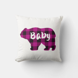Baby Bear Pink and  Black Country plaid Cushion