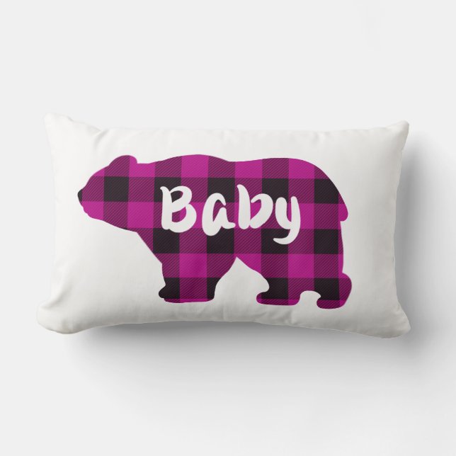 Baby Bear Pink and  Black Country plaid Lumbar Cushion (Front)