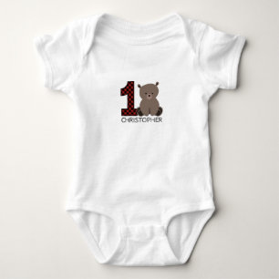 Baby Bear Plaid First Birthday Shirt