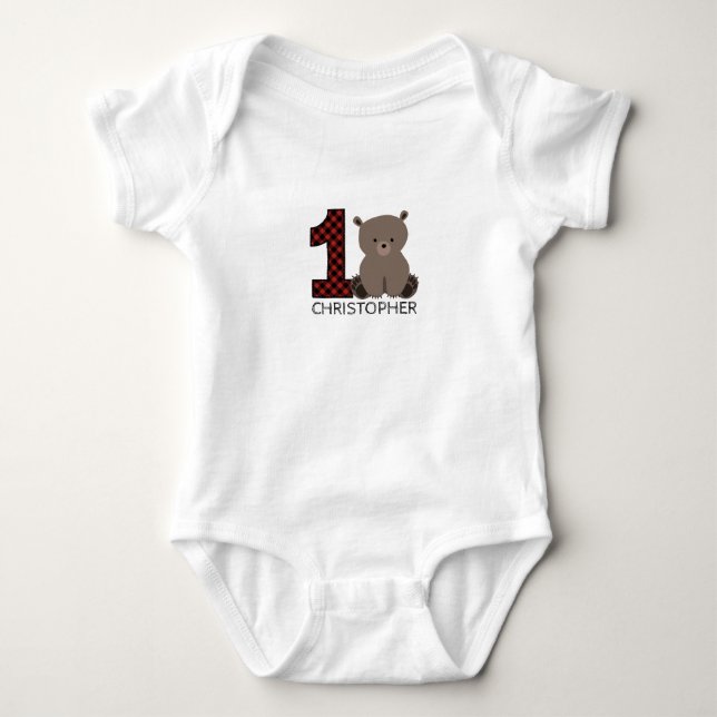 Baby Bear Plaid First Birthday Shirt (Front)