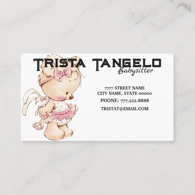 Baby Bear Rabbit Babysitter Childcare Business Card (Front)